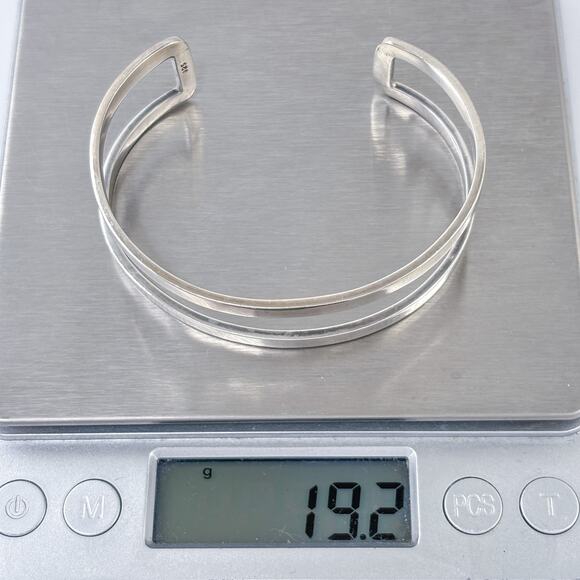 Estate Sterling Silver 925 Double Bar Open Cuff Bracelet 6.75" - Picture 11 of 11